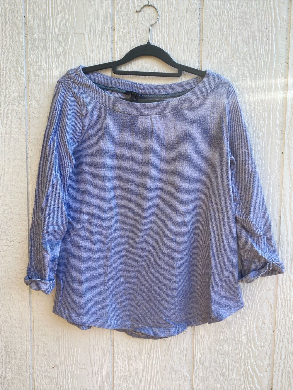 Lands' End Heathered Blue Boatneck Top with 3/4 sleeves